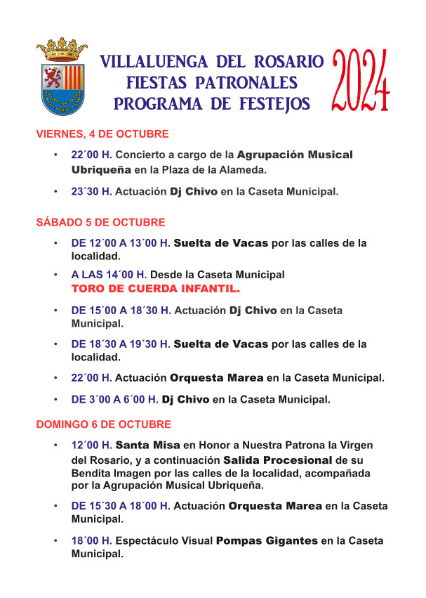 PROGRAMA DE FESTEJOS DE LAS FIESTAS PATRONALES